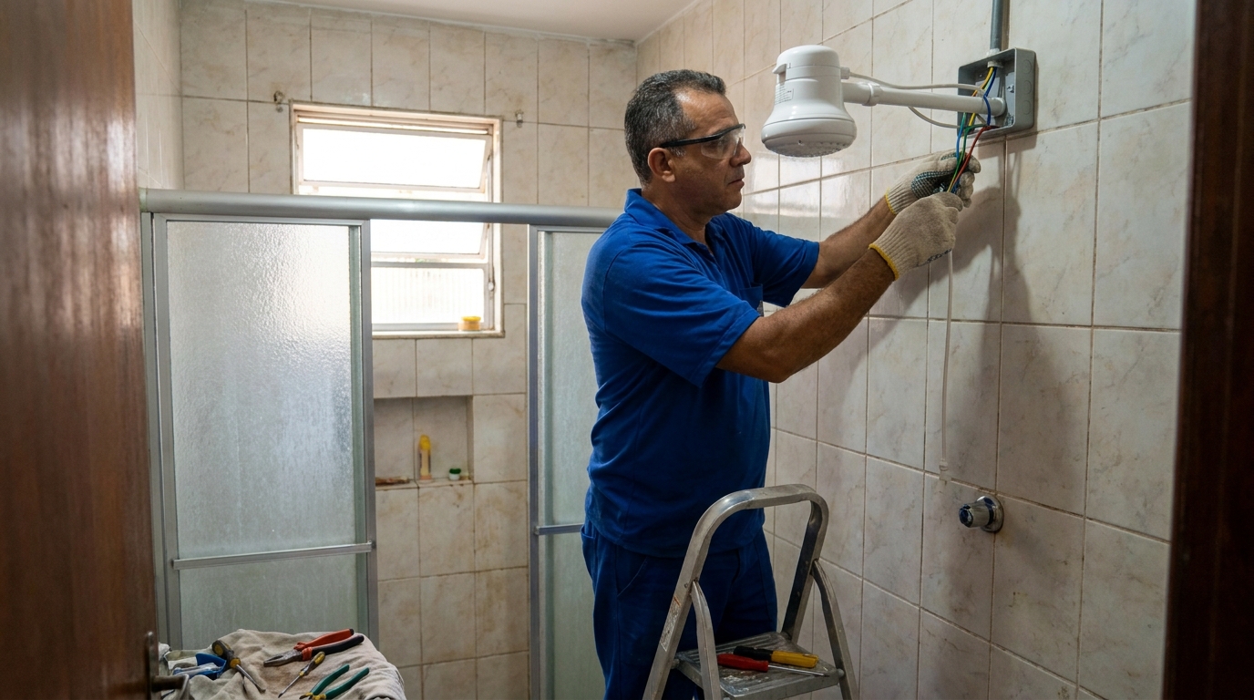 Substituição de Chuveiro Antigo em Botucatu‑SP